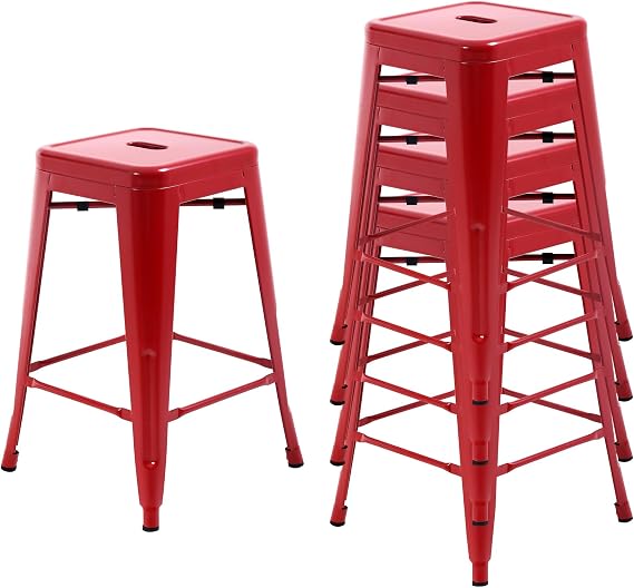 BLKMTY Metal Stools, Red, Set of 4, 24 Inch Counter Height