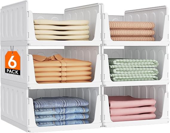 Lifewit Stacking Closet Organizers Shelf for Clothes 6 Pack 16.1" Depth