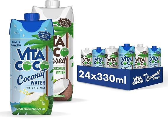 Vita Coco Bundle; Pure Coconut Water 12 x 330ml + Pressed Coconut Water 12 x 330ml, Water Packed With Electrolytes & Vitamins, Gluten Free, Full Of Vitamin C & Potassium