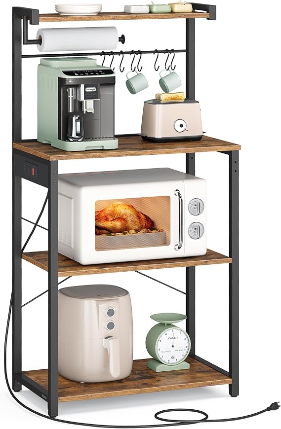 VASAGLE 4-Tier Kitchen Bakers Rack with Power Outlet, 23.6-Inch Wide