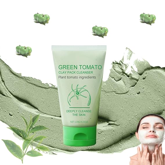 Green Tomato Clay Mask for Removes Blackheads Mask, Wrinkles, Pore Cleansing, Skin Care,Deep Pore Cleansing & Moisturizing, All Skin Face Types,2PCS