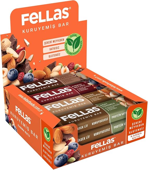 Fellas Kuruyemiş Bar Karma Kutu 30 g - 12 Adet (4 Çeşit)