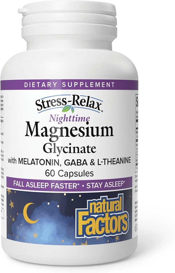 Natural Factors Stress-Relax Nighttime Magnesium GLYCINATE, 60 Capsules