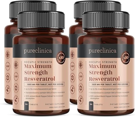 1000 mg resveratrol x 360 tablets (4 bottles each with 90 tablets - 12 months supply). 10 x strength and with black pepper extract for faster absorption. SKU (stock keeping unit): RV3x4