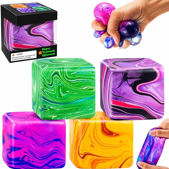 Mermer Desenli Squishy Küp Duyusal Fidget Oyuncağı 5x5 cm (1 Adet)