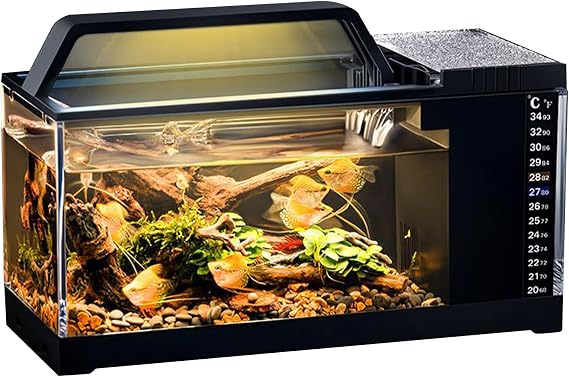Fish Tank Kit | Fish Aquarium with LED Light & Water Pump,Smart Temperature Monitoring Kit Quiet Pump for Clear Water Clarity, Desktop Accessories