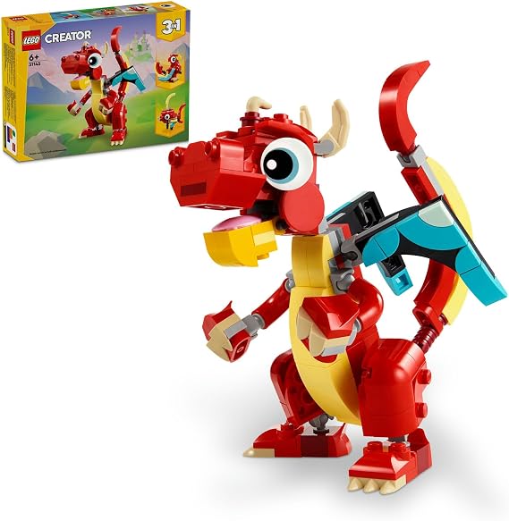 LEGO Creator Red Dragon 31145 – Birthday Gift Idea for Kids Ages 6 and Over, 3’ in 1 Creative Toy Making Set (149 Pieces) with Fish and Phoenix Model Options