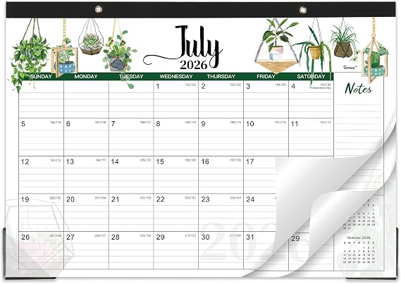 Desk Calendar 2026-2027 - Calendar 26-27, Jul. 2026 - Dec. 2027 | Desktop Calendar 2026-2027, 17" x 12" Large Desk Calendar with Cutting Lines, Corner Protector, Note Section for home, office