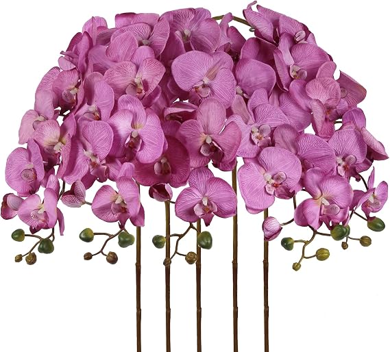 IPOPU 40.16" Purple Orchid Artificial Flowers 5PCS Real Touch Velvet Silk Orchids Long Stem Fake Orchid Phalaenopsis Branches for Tall Vase for Bridal Shower Home Party Wedding Decoration (Purple)