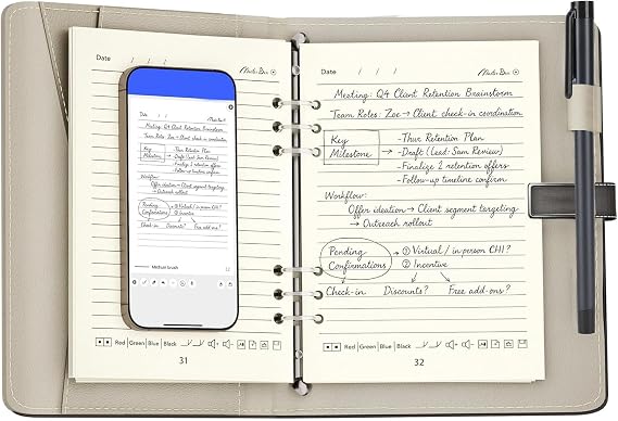 Smart Pen and Notebook Set, Digital Writing Set with Paper Screen Sync OCR Text Recognition Voice Recording, for Study Work Note Taking Drawing