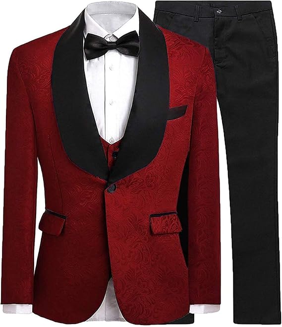 Sxfashbrd Boys Formal Jacquard Blazer Slim Fit 3 Pieces Set Suit Floral Tuxedos Party Jacket Dress Outerwear Coats