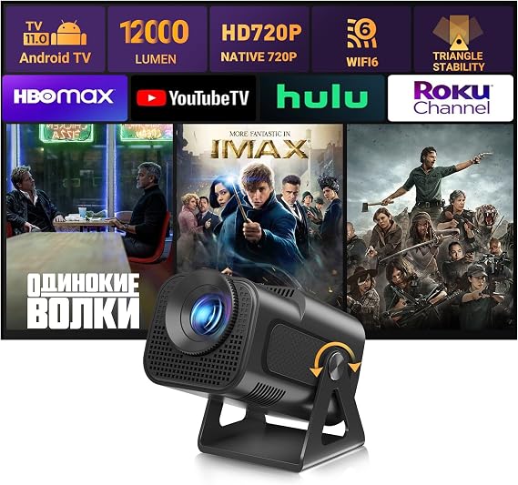 Portable Mini Projector XGODY Gimbal5 - Mini Smart Android 11 HD Projector Supports 1080P 4K WiFi6 BT Home Theater Video Projector with 180 Rotatable Stand Auto Keystone for Android, iOS Matte Black