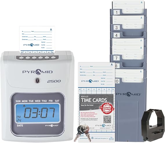 Pyramid Time Systems Small Business 2500 Time Clock Bundle, Ivory