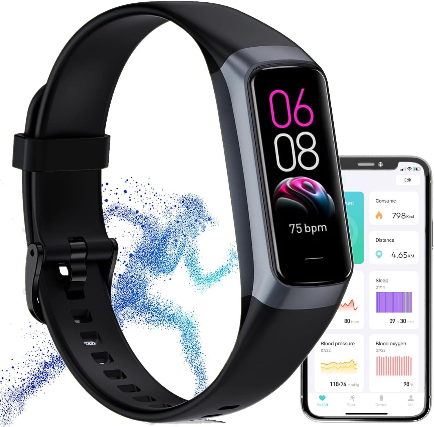 Fitness Tracker,2025 Smart Watch with Blood Pressure Heart Rate & Sleep Monitor IP67 Waterproof Step Calorie Counter Pedometer Fitness Activity Health Watch for Android iOS Phone Men Women Black