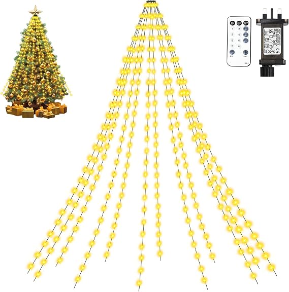 Twinkle Star Christmas Tree Lights, 2m 12 Strands 300 LED Christmas Lights Indoor Outdoor with Remote/8 Modes/Timer/Dimmable, IP65 Waterproof Warm White Fairy String Lights for Xmas Tree Decor [Energy Class G]