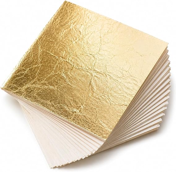 100 PCS Gold Leaf Sheets | 14x14cm Gold Foil Sheets for Gilding, Nails, Art & DIY Crafts | Gold Foil Paper Ideal for, Furniture, Home Decoration & Canvas Projects