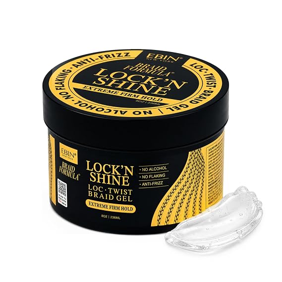 Braid Formula Lock'n Shine - Extreme Firm Hold (8oz/236ml) for Locs, Twists, Braids | High Shine, Long-lasting, Anti-Frizz | Infused with Vitamin B for Strength and No Flaking or Breakage