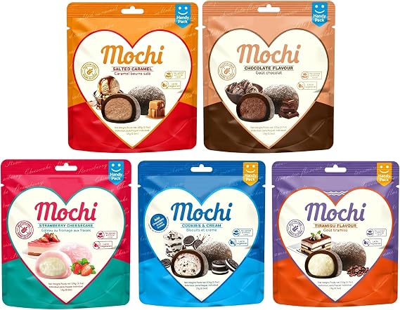 5 Pack Taiwan Mochi Combo- Taiwanese Desserts, Gluten-Free & Vegetarian Snack with Natural Flavors, Soft & Chewy Treat (Salted+choco+straw+C&C+Tira 105g)