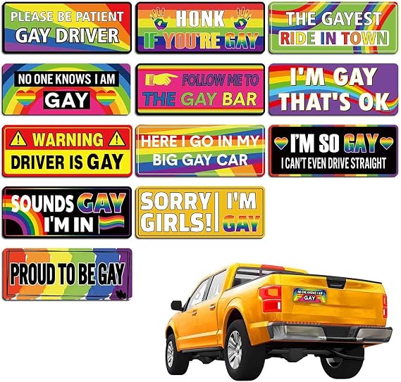 12PCS Gay Pride Funny Car Magnet, LGBT Rainbow Pride Prank Magnetic Sign