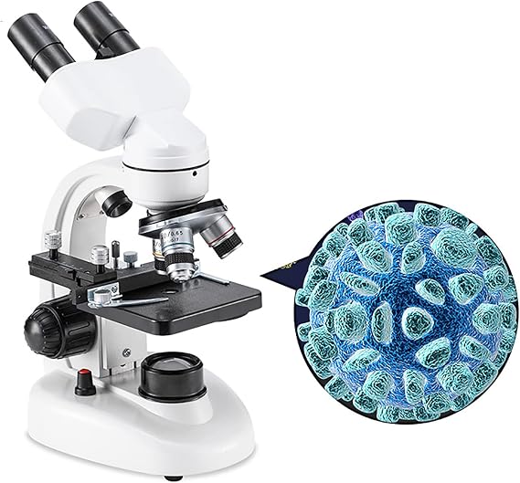 6000X-20000X Biological Microscope, Optical Binocular Microscope, with Wide-Field 10X and 50X Eyepieces, Student Cell Experiment, with Storage Bag,20000X