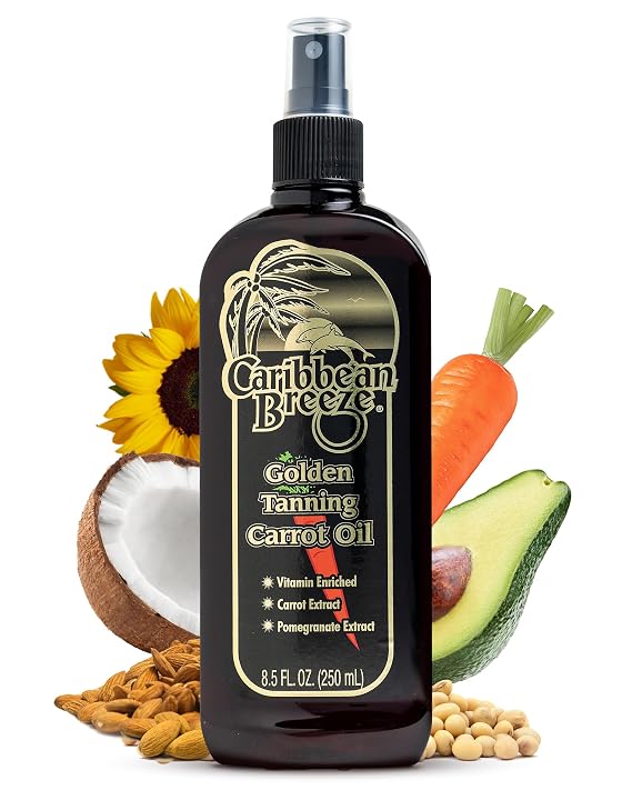 Caribbean Breeze Ultimate Carrot Tanning Oil Outdoor, Tanning Oil Spray with Coconut Oil, Aloe Extracts, Rich in Anti-Oxidants, Moisturizes the Skin and Anti-Aging Properties, 8.5 oz (250 ml)