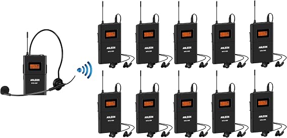 ANLEON MTG-100 Wireless Tour Guide System Church Translation Microphone for Tour Guides Museum Language Translation(1 Transmitter & 10 receivers)