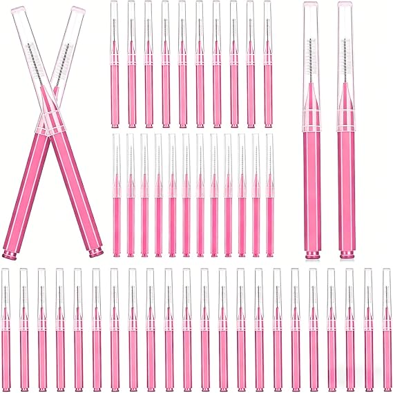 100 Pcs Micro Eyebrow Brush with Cap, Spoolie Lash Comb, Lift Tools for Brow & Eyelash Extensions, Lamination (pink)