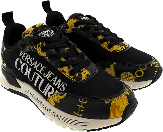 VERSACE JEANS COUTURE Womens Baroque-Print Black Chunky Sneakers