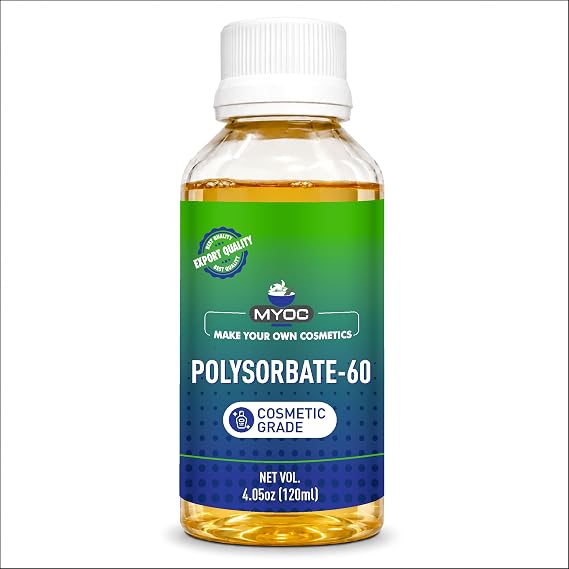 Polysorbate 60 Liquid - (120 ml) Pure Cosmetic Grade, For Facial Cleansers, Oils, Moisturizers and Textile Dyeing, Paraben Free