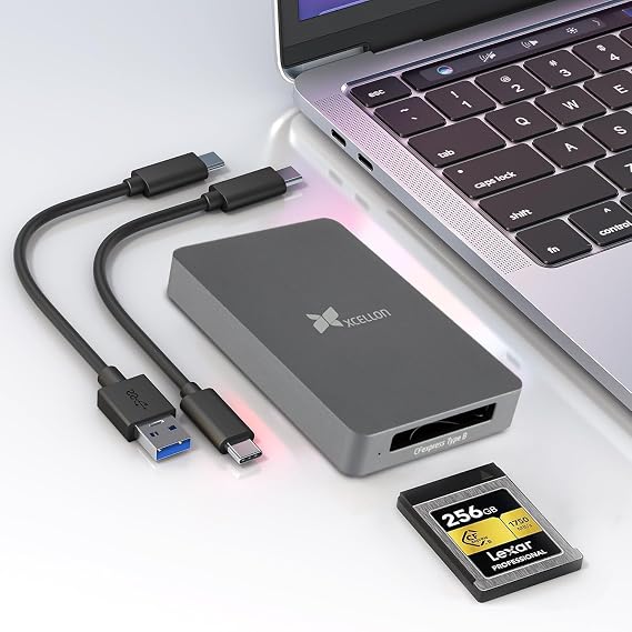 CFexpress Type B Card Reader with USB 3.2 Gen 2 | 10Gbps High-Speed Data Transfer, USB C to USB C/USB A Cable, Aluminum Enclosure, Push Lock and Security LED Indicator