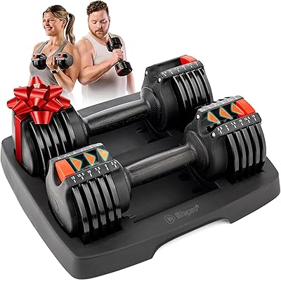 Lifepro Adjustable Dumbbells Set - 5in1-15lb 25lb 43lb 55lb weights Set & Single with Rack - Quick Adjust, Secure Grip - Compact Hand Weights for Men Women Home Gym