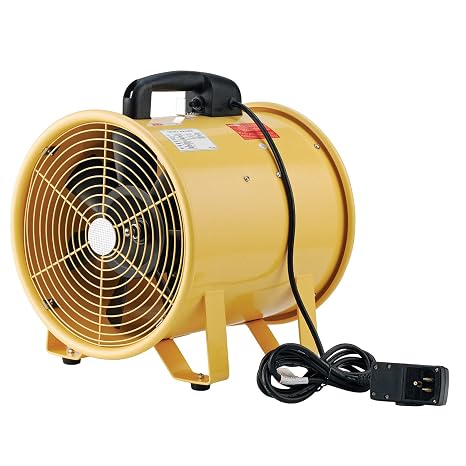 Global Industrial Portable Ventilation Fan, 12" Diameter Confined Space Blower Fan, 2 Speed, 1640 CFM, 3/8 HP, 10'L GFCI Power Cord, 120V, 14-1/2"L x 13" W x 16-1/2"H