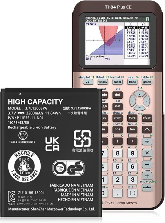 TI-84 Plus CE Battery, 3200mAh Replacement Battery for Texas Instruments TI-84 Plus CE, TI Nspire CX II, TI Nspire CX CAS II, Part No 3.7L1200SPA, New Upgraded P11P35-11-N01 Batteries
