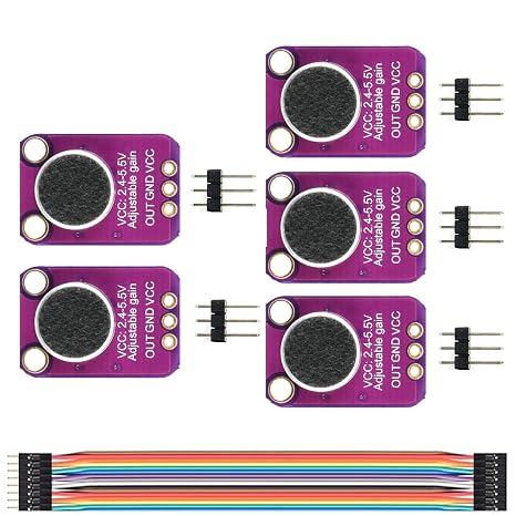 DAOKI 5Pcs Microphone Amplifier Module MAX4466 Electret Microphone Amplifier GY-MAX4466 Breakout Sensor, with Adjustable Gain Breakout Board for Arduino