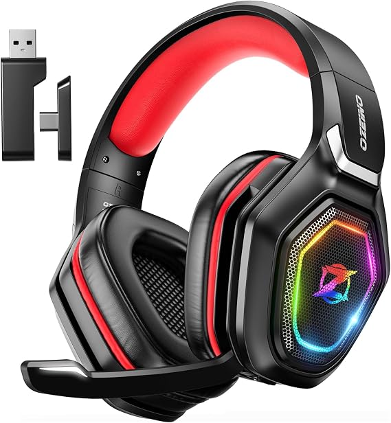 Ozeino 2.4GHz Gaming Headset Wireless with Flip Mic for Ps5, Ps4, PC, Gaming Headphones with USB-A & USB-C Transmitter, 40Hr Battery Gamer Headset