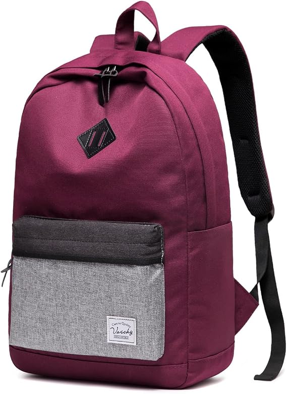 Backpack for Men Women,VASCHY Water-Resistant School Backpack Bookbag Schoolbag Casual Daypack Work Burgundy