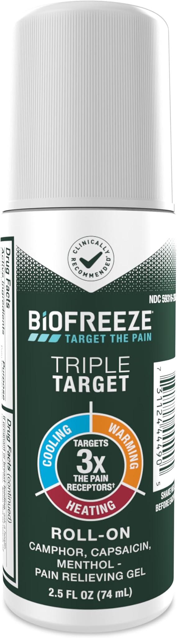 Biofreeze Triple Target Pain Relief Roll On, NSAID-Free Relief, 2.5 FL OZ