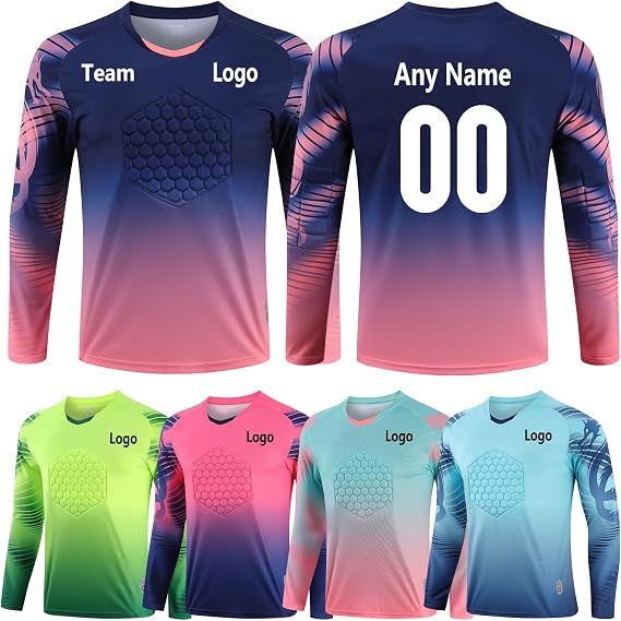 Customized Soccer Jerseys Kids Boys Padded Goalkeeper Jersey and Pants Set Long Sleeves Shirt Training Uniform