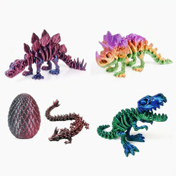 suction 4 PCS 3D Printed Dinosaur, 3D Dinosaur, 3D Printed Ornaments for Desktop & Theme Decoration, Suitable for Home, Office, Display Cabinets and Animal Decoration Lovers