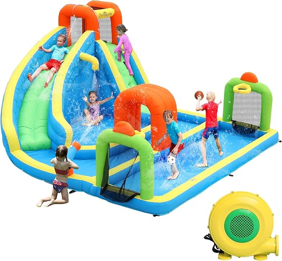 Inflatable Water Slide,Water Bounce House with Slide,Bouncy Castle for Kids Outdoor,Inflatable Water Park for Kids Backyard with Tunnel
