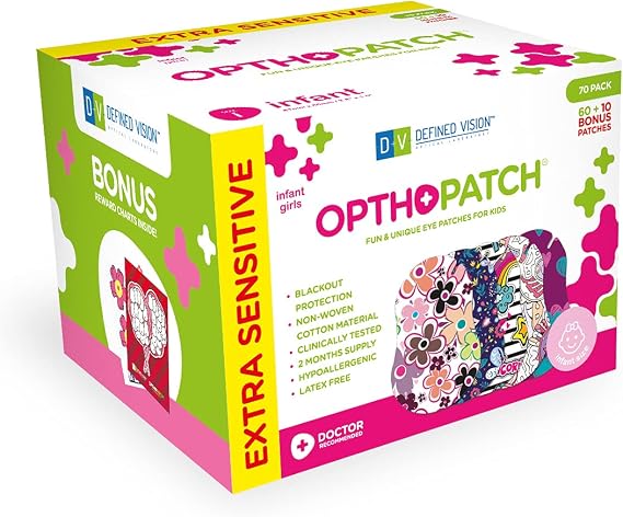 Opthopatch Eye Patches for Infants - Extra Sensitive Adhesive - Girls' Design [Series I] - 70 Count + 2 Reward Charts