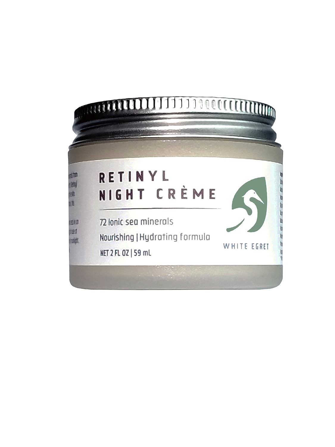 White Egret Retinyl Night Creme with 72 Ionic Sea Minerals for Nourishing, Hydrating, and Replenishing Skin, 2 fl. Oz