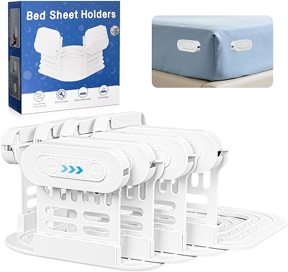 AMOVO Sheet Holders for Corners Keep Fitted Sheet in Place Mattress Straps | Sheet & Mattress Secure, Heavy Duty Sheet Slide Stopper, Easy Installation, Fitted Sheet Clips Gentle on All Fabrics,Matte