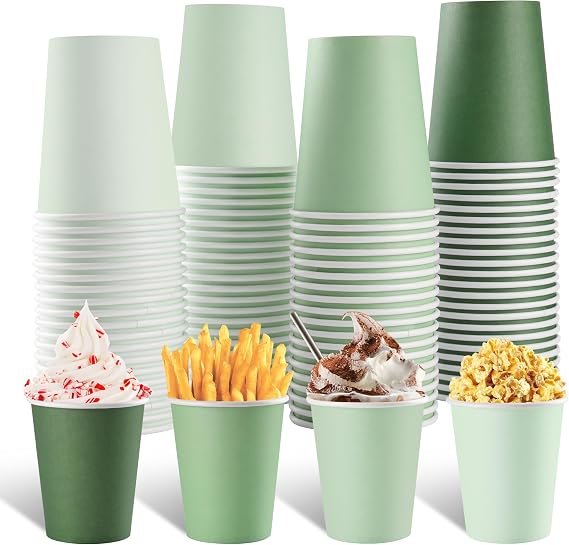 AimFun 100 Pcs Sage Green Paper Cups Gradient Green Disposable Party Cup