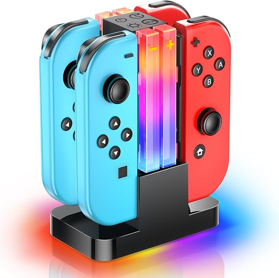 Switch Controller Charging Station Compatible with Nintendo Switch for Joy-Con and OLED Model Controller with 6 RGB Light Modes and Timer Function Charging Station Stand 3DS Consoles
