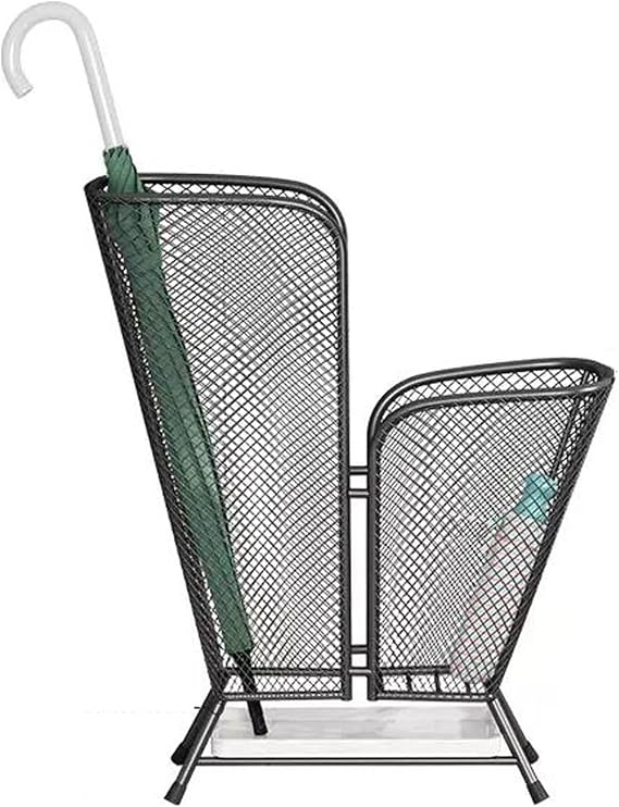 Indoor Metal Umbrella Storage Rack Stand, Household Commercial Indoor, Bucket Holder With Marble Drip Tray,Double Layer Saves Space(Black)