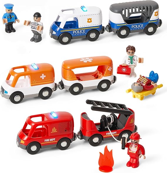 Giant bean 6pcs Magnetic Rescue Train Car Set with Sound & Light