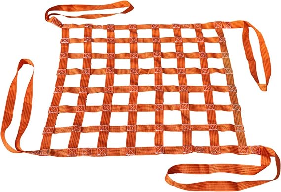 Hanging Cargo Lifting Net, Polyester Flat Lifting Net, Strong Load-Bearing, Reusable, Sturdy, for Loading and Unloading Goods, Orange(Size:2X2m/load 1t/mesh 15cm)