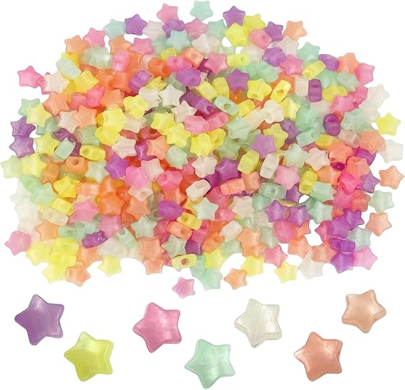 100個 13mm 暗闇で光るスタービーズ 夜光プラスチックポニービーズ DIYジュエリー製作用 ヘアブレイドネックレス パーティー装飾マルチカラー