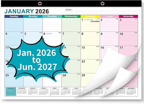2026 Desk Calendar, AgePlace Wall Calendar 2026-2027 Covers January 2026 to June 2027, 17" X 12" Large Size With Holidays, Desktop Monthly Calendar for Home Classroom School & Office Or teacher Gifts